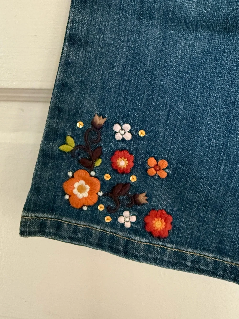 Gymboree Girls' Dark Blue Embroidered Flared Jeans Size 5 Slim